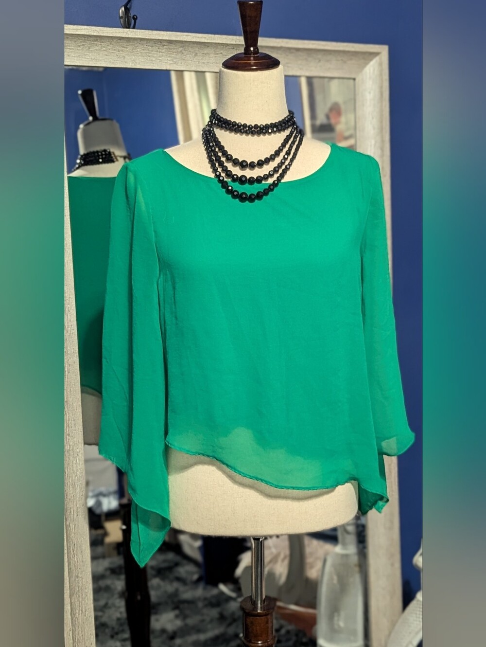 Chico's Emerald Green Layered Chiffon Blouse